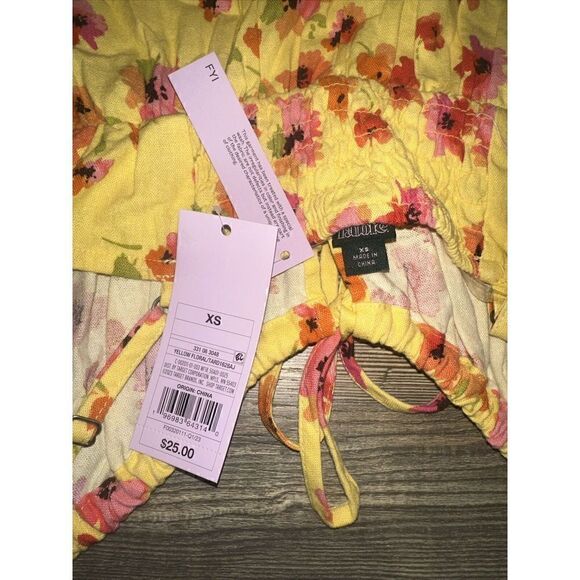 Women's Ruched Linen Slip Dress - Wild Fable Yellow Floral Size XS. NWT. 4 - Picture 5 of 7